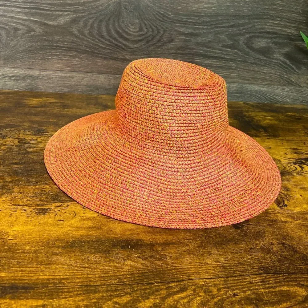 Betmar Gossamer Packable Straw Sun Hat, Tropical Multi (Coral/Purple/Yellow) NWT - Picture 7 of 13